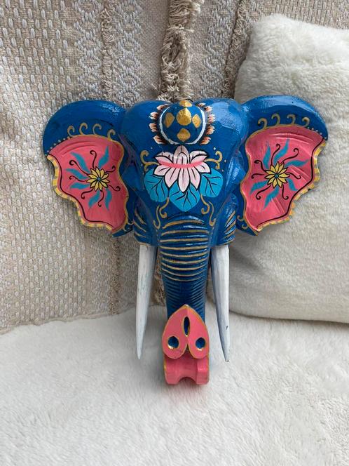 Nieuw houten olifantenkop blauw/roze groot, Huis en Inrichting, Woonaccessoires | Wanddecoraties, Nieuw, Ophalen of Verzenden