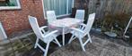 Gratis af te  halen witte kunststof tuinset - 4 zitplaatsen, 4 zitplaatsen, Kunststof, Gebruikt, Ophalen of Verzenden