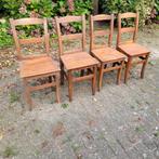 4 Brocante oude houten franse kleine stoelen eettafelstoelen, Ophalen