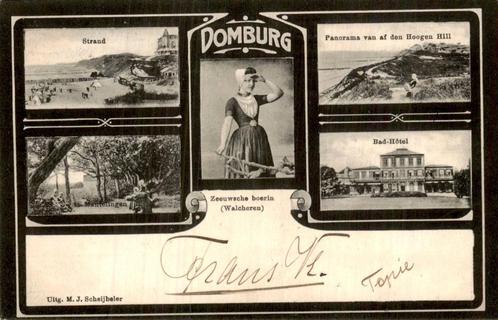 Ansichtkaart Domburg met Zeeuwse boerin, Verzamelen, Ansichtkaarten | Nederland, Gelopen, Zeeland, Voor 1920, Ophalen of Verzenden
