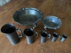 Set Tinnen maatbekers schaal en asbak., Ophalen of Verzenden