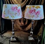 2 TAFELLAMPEN/ SCHEMERLAMPEN MET PIOENROZEN KAPPEN, Ophalen, Klassiek, Zo goed als nieuw, Minder dan 50 cm