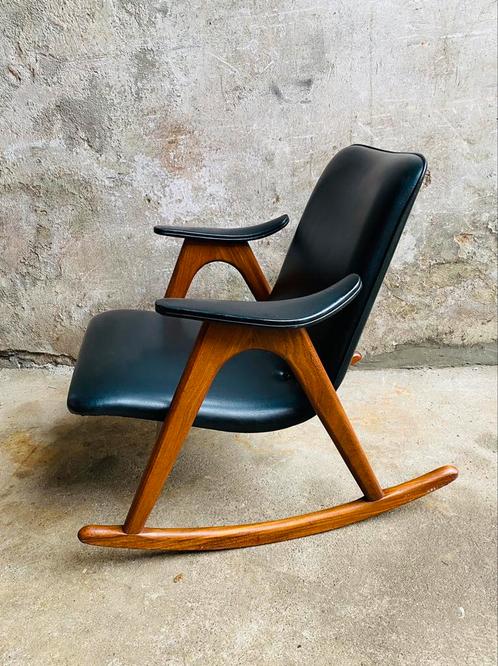 Teak schommelstoel ontwerp Louis van Teeffelen voor Webe, Huis en Inrichting, Fauteuils, Gebruikt, Hout, 50 tot 75 cm, 75 tot 100 cm