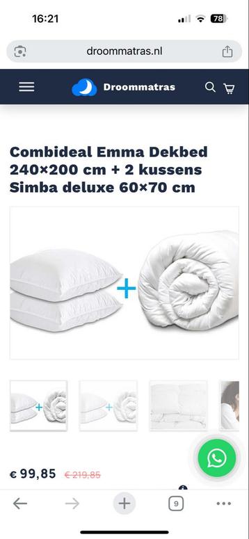 Emma Dekbed 240x200 + 2 Kussens Simba Deluxe beschikbaar voor biedingen