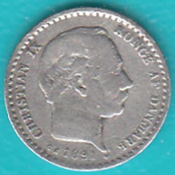 Denemarken 10 øre Christian IX 1891 zilver in munthouder  beschikbaar voor biedingen