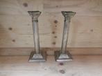 Set zware zilverkleurige kandelaars – 23 cm hoog, Antiek en Kunst, Ophalen of Verzenden