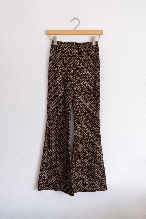 Jaren 70 Stijl Retro Print Flared Broek Maat S, Kleding | Dames, Broeken en Pantalons, Gedragen, Maat 36 (S), Bruin, Lang, Ophalen of Verzenden