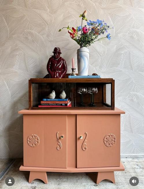 Vintage opgeknapt houten theekastje kastje LAB Paint, Huis en Inrichting, Kasten | Wandmeubels, Nieuw, Minder dan 100 cm, Minder dan 150 cm