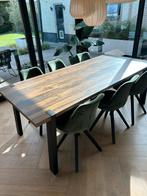 Houtlook tafel met metalen poten, Huis en Inrichting, Tafels | Eettafels, Ophalen, Gebruikt, 200 cm of meer, 50 tot 100 cm