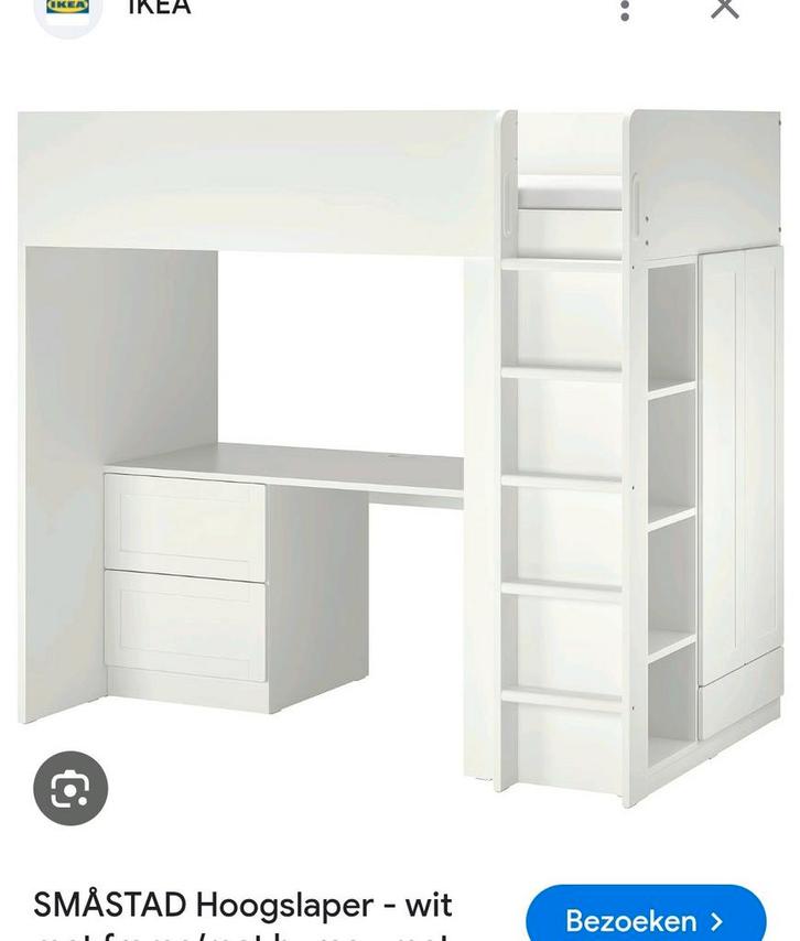 SMÅSTAD Hoogslaper met Bureau - Wit, Huis en Inrichting, Slaapkamer | Stapelbedden en Hoogslapers, Zo goed als nieuw, Hoogslaper