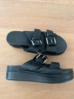 Zwarte leren Shabbie slippers sandaal maat 39, Ophalen of Verzenden, Zo goed als nieuw, Zwart