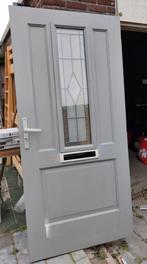 Grijze voordeur met glas in lood, Doe-het-zelf en Verbouw, Gebruikt, 80 tot 100 cm, Ophalen of Verzenden, Buitendeur