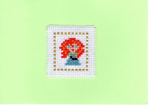 kaart met geborduurde Merida (Brave) (173), Hobby en Vrije tijd, Kaarten | Zelfgemaakt, Nieuw, Disney, Ophalen of Verzenden