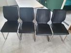Set van 4 lederen stoelen – sledeframe, Ophalen, Zwart, Zo goed als nieuw, Metaal