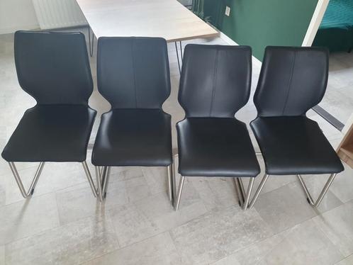 Set van 4 lederen stoelen – sledeframe, Huis en Inrichting, Stoelen, Zo goed als nieuw, Vier, Leer, Metaal, Zwart, Ophalen