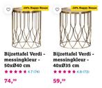 2 goudkleurige bijzettafeltjes goudkleur, Huis en Inrichting, Tafels | Bijzettafels, Minder dan 55 cm, Metaal of Aluminium, Rond