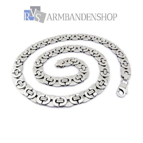 RVS platte koningsschakel ketting 60 lang en 8 mm breed, Sieraden, Tassen en Uiterlijk, Kettingen, Nieuw, Overige materialen, Zilver