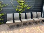 6 lederen grijze/ taupe eetkamer stoelen, Huis en Inrichting, Stoelen, Ophalen, Zo goed als nieuw, Grijs, Vijf, Zes of meer stoelen