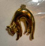 Vintage strass costume Jewelry broche kettinghanger kat goud, Sieraden, Tassen en Uiterlijk, Broches, Overige materialen, Met strass