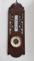 Antiek houtsnijwerk weerstation barometer en thermometer, Ophalen of Verzenden