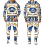Heren barok joggingpak 6 blauw goud panter luxe trainingspak, Overige kleuren, Verzenden, Nieuw, Overige maten
