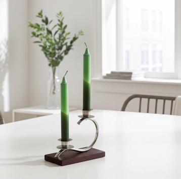 Art Deco kaarsenhouder van chroom en hout beschikbaar voor biedingen