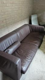 Bruine leren bank, Huis en Inrichting, Banken | Bankstellen, Ophalen, Gebruikt, 100 tot 125 cm, Leer