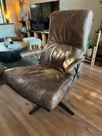 Stoere Leren Fauteuil met Metalen Frame, Huis en Inrichting, Fauteuils, Ophalen, Gebruikt, Leer, 75 tot 100 cm