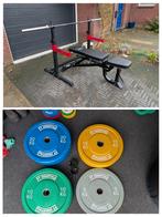 Complete home fitness set: bar gewichten bank en rack, Ophalen, Zo goed als nieuw, Benen, Halterset
