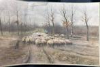 Schaapskudde in boslandschap gesigneerd a mauwe, Antiek en Kunst, Ophalen of Verzenden