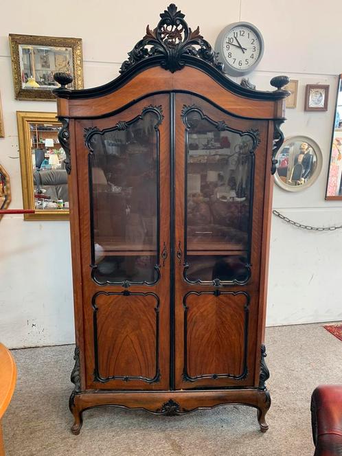 Kast mooie antieke mahoniehouten ebony vitrine kuifkast, Antiek en Kunst, Antiek | Meubels | Kasten, Ophalen of Verzenden