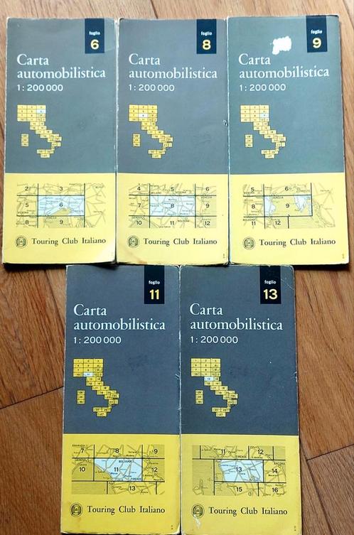 5 wegen kaarten Italië 1975/76 Touring Club Italiano vintage, Boeken, Atlassen en Landkaarten, Gelezen, Landkaart, Italië, 1800 tot 2000