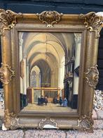Klassiek Schilderij Kerkinterieur met Vergulde Lijst Vintage, Antiek en Kunst, Ophalen