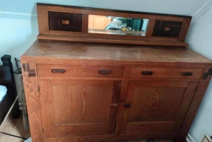 Antiek dressoir met spiegel, Huis en Inrichting, Kasten | Dressoirs, Gebruikt, 100 tot 150 cm, 25 tot 50 cm, Met lade(s), Met deur(en)