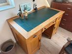 Antiek Eiken Bureau met Groen Leder, Ophalen, Gebruikt, Bureau