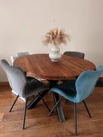 Robuuste ronde eettafel met stalen kruisspoot, Ophalen, Zo goed als nieuw, 75 m² of meer, Laminaat