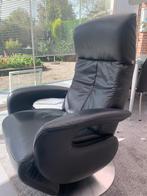 Zwart lederen Relaxfauteuil, Ophalen, Gebruikt, Metaal, 50 tot 75 cm