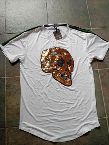 Wit T-shirt met doodskop goud zilver mt XXL merk blvck soul beschikbaar voor biedingen