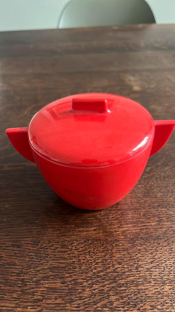 Rode vintage melamine suikerpot Sugarbowl van Faplana -, Huis en Inrichting, Keuken | Keukenbenodigdheden, Zo goed als nieuw, Ophalen of Verzenden