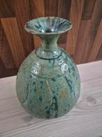 Mooi vintage metalen vaas turquoise groen koper, Overige materialen, Ophalen of Verzenden, Zo goed als nieuw, Minder dan 50 cm