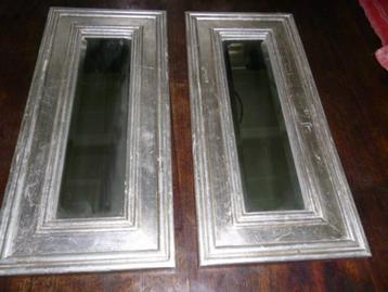 2 langwerpige zilveren smalle  spiegels Heel apart facet ges