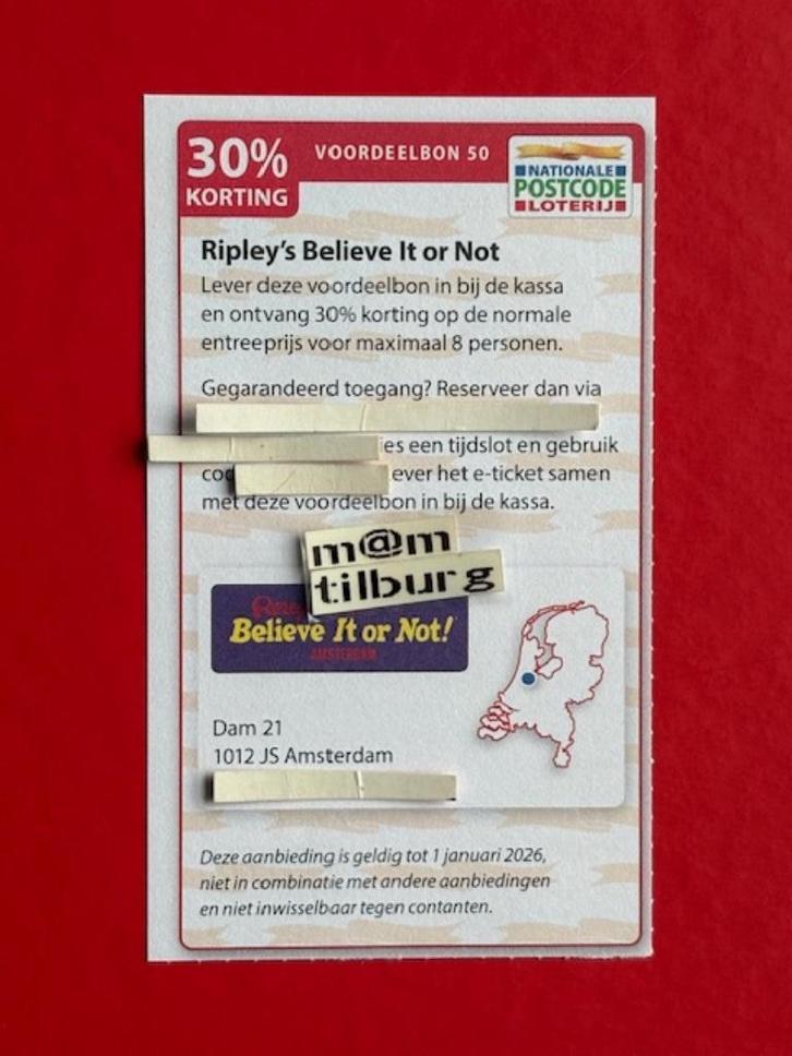 Voordeelbon 50 Ripley's Believe It or Not 30% korting., Tickets en Kaartjes, Kortingen en Cadeaubonnen, Drie personen of meer
