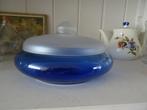 Oude vintage glazen koekdoos Leerdam glas blauw, Antiek en Kunst, Ophalen