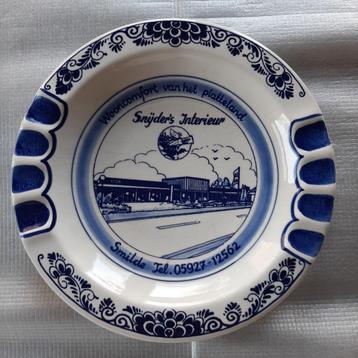 Asbak Delfts Blauw ø 20,5 cm. opdruk: Snijder Smilde beschikbaar voor biedingen