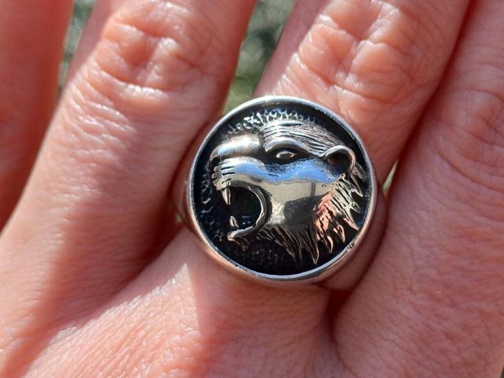 Vanoli - 925 zilver biker zegel ring panter maat 21,25 22,25, Sieraden, Tassen en Uiterlijk, Ringen, Nieuw, Heer, 20 of groter