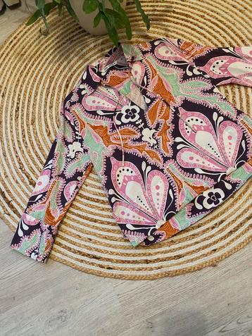 Kleurrijke linnen blouse met leuk patroon V-hals Zara maat M beschikbaar voor biedingen