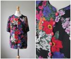 Solange Monoor - prachtige vintage bloemen blouse / maat 42, Verzenden, Zwart, Maat 42/44 (L), Zo goed als nieuw