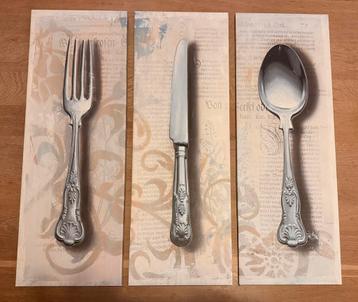 3 luik canvas schilderijen Vork, Mes, Lepel beschikbaar voor biedingen