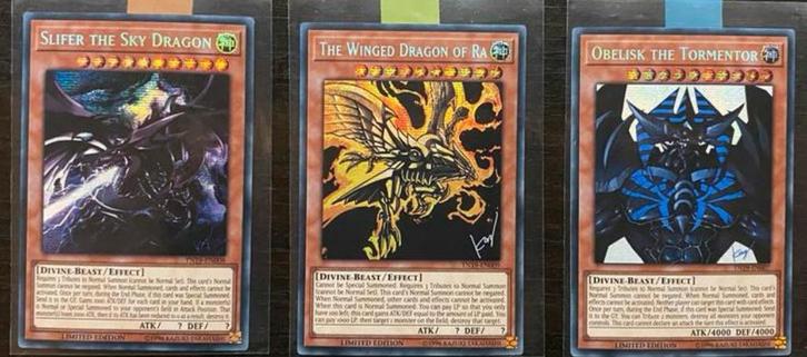 Yu-Gi-Oh! Godcard Set Slifer Obelisk Ra TN19 Limited Ed !, Hobby en Vrije tijd, Verzamelkaartspellen | Yu-gi-Oh!, Zo goed als nieuw