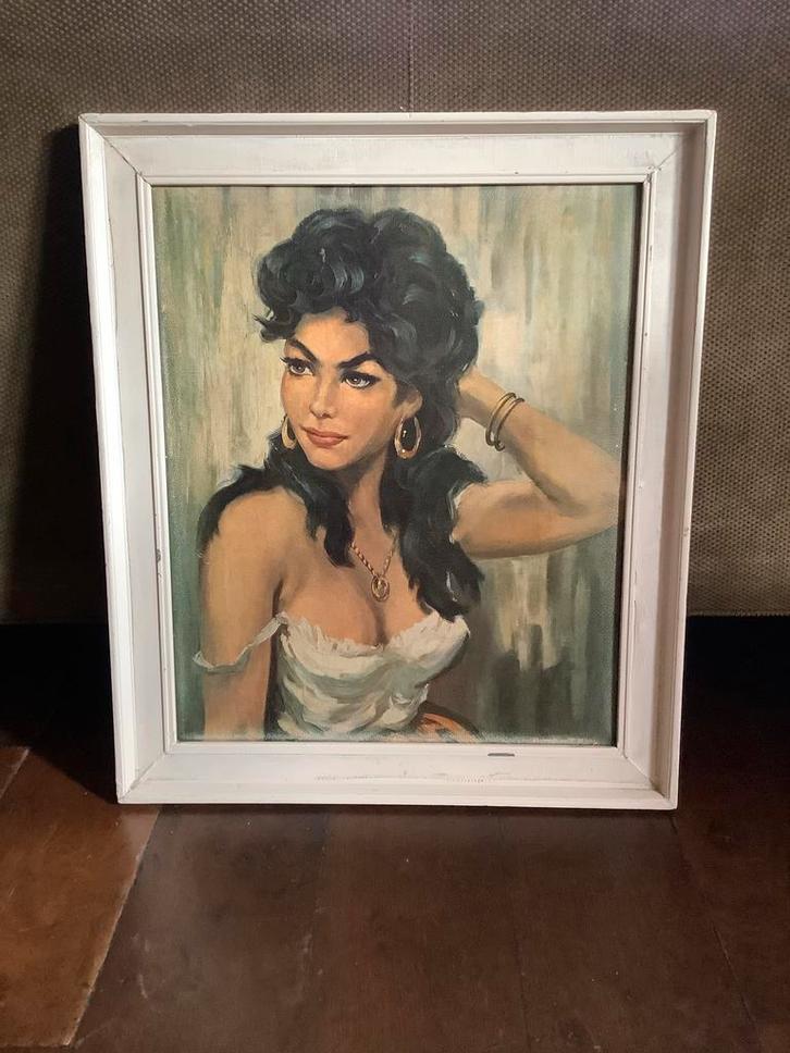 Vintage Schilderij ❤️ Zigeunermeisje Jaren 60, Antiek en Kunst, Kunst | Schilderijen | Klassiek, Ophalen of Verzenden
